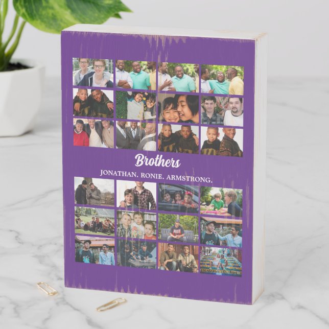 Custom Best Friends Forever Brothers Photo Collage Wooden Box Sign (In Situ Vertical)