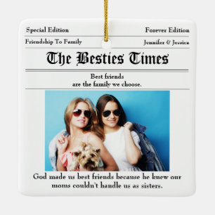 Custom Best Friends Newspaper 2 Photo Ceramic Ornament