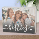 Custom Best Friends Photo Keepsake Wooden Box Sign<br><div class="desc">Personalized Rustic Wood Sign. Create a custom keepsake with this personalized wood sign, featuring your favorite photo printed directly onto the surface. “Besties” is displayed across the bottom in flowing script, accented by a few small heart details, with a subtle black gradient behind the text to help it stand out....</div>