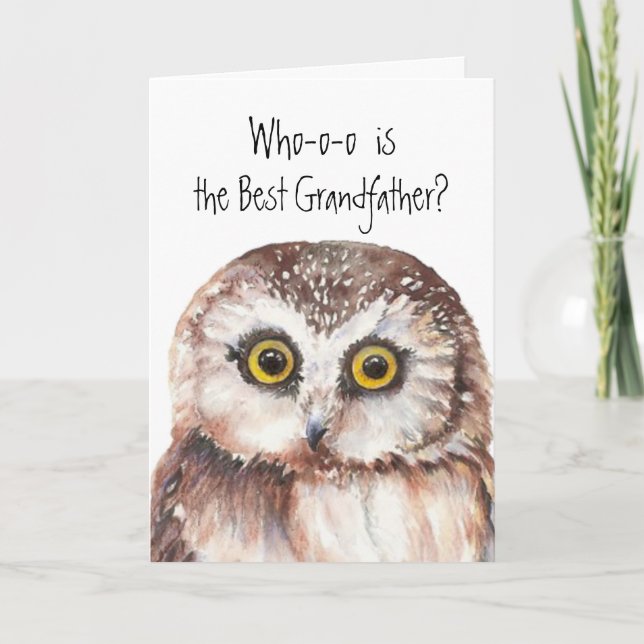 Custom Best Grandfather  Cute Owl Humor Card (Front)