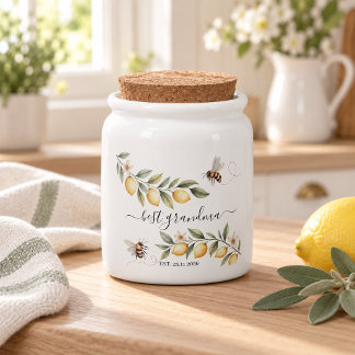 Custom Best Grandma Established Date Lemon & Bee Candy Jar
