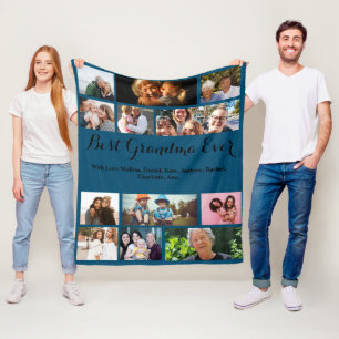 Custom Best Grandma Ever 12 Photo Collage Elegant Fleece Blanket