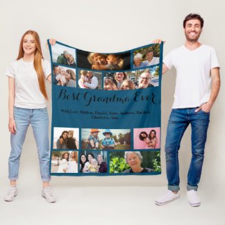 Custom Best Grandma Ever 12 Photo Collage Elegant Fleece Blanket