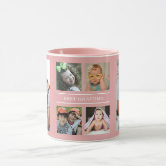 Custom Best Grandma Grandkids 6 Photo Collage Pink Mug