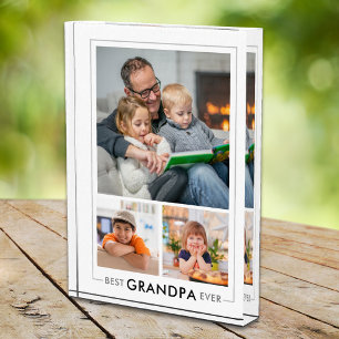 Custom Best Grandpa Ever 3 Picture Collage White Photo Block