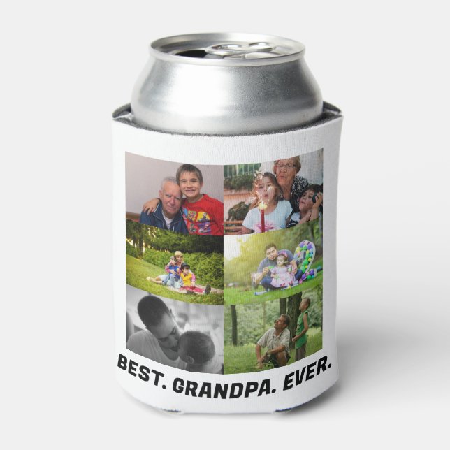 Custom Best grandpa ever 6 photo collage  Can Cooler (Can Front)