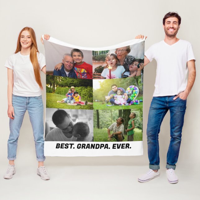 Custom Best grandpa ever 6 photo collage  Fleece Blanket (In Situ)