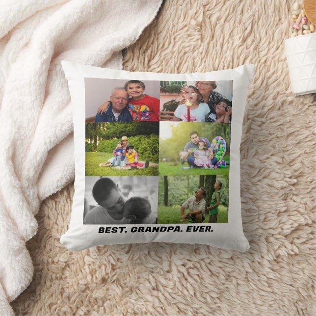 Custom Best grandpa ever 6 photo collage  Throw Pillow (Blanket)