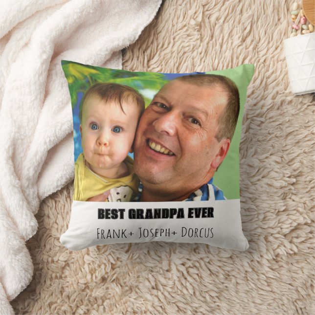 Custom Best Grandpa Ever Photo Throw Pillow (Blanket)