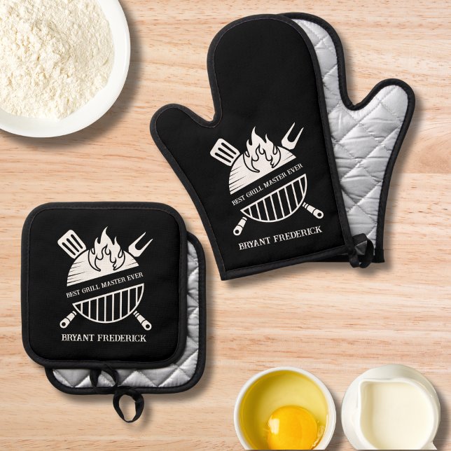 Custom Best Grill Master Dad Father's Day Oven Mitt & Pot Holder Set (Creator Uploaded)