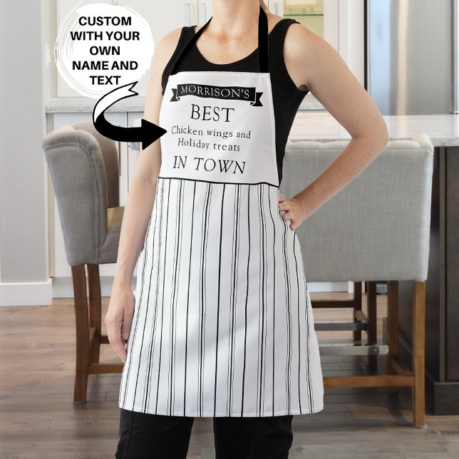 Custom, Best in Town, Black and White Stripes Apron (Creator Uploaded)