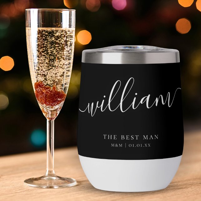 Custom Best Man Groomsman Groom Script Calligraphy Thermal Wine Tumbler (Creator Uploaded)