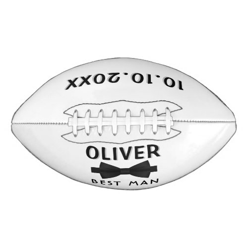 Custom Best Man Name Black Bow Wedding Keepsake Football - Custom Best Man Name Black Bow Wedding Keepsake Football. Elegant black and white design with a black bow. Add your name and wedding date. Perfect sports gift for best man.