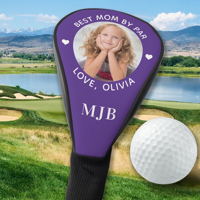 Custom Best Mom Ever By Par Purple Modern Photo Golf Head Cover (Creator Uploaded)
