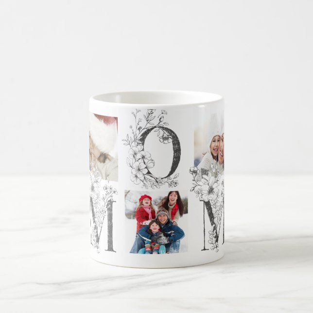 Custom Best | MOM | Ever Floral Multi Photo Coffee Mug (Center)