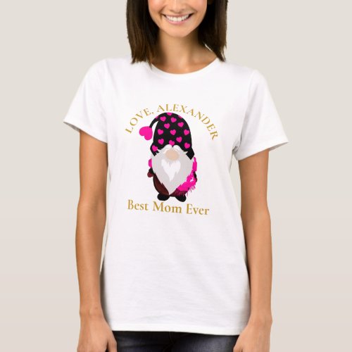 Custom Best Mom Ever Gnome Black  Pink heart T_Shi T_Shirt