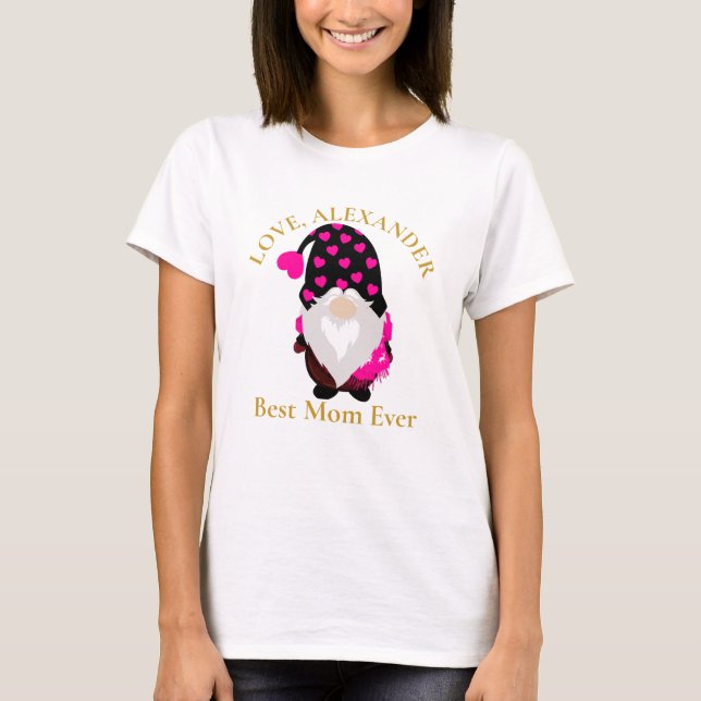 Custom Best Mom Ever Gnome Black  Pink heart T-Shi T-Shirt (Front)