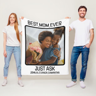 Custom Best Mom Ever Just Ask Kids Name Photo Fleece Blanket