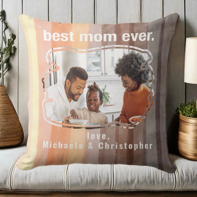 Custom Best mom ever photo keepsake orange brown  Throw Pillow (Creator Uploaded)