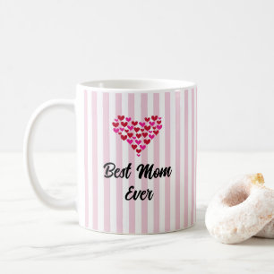 Custom Best Mom Ever Pink Heart Stripe Coffee Mug