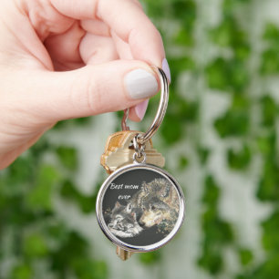 Custom Best Mom Ever Watercolor Wolf Family Keychain