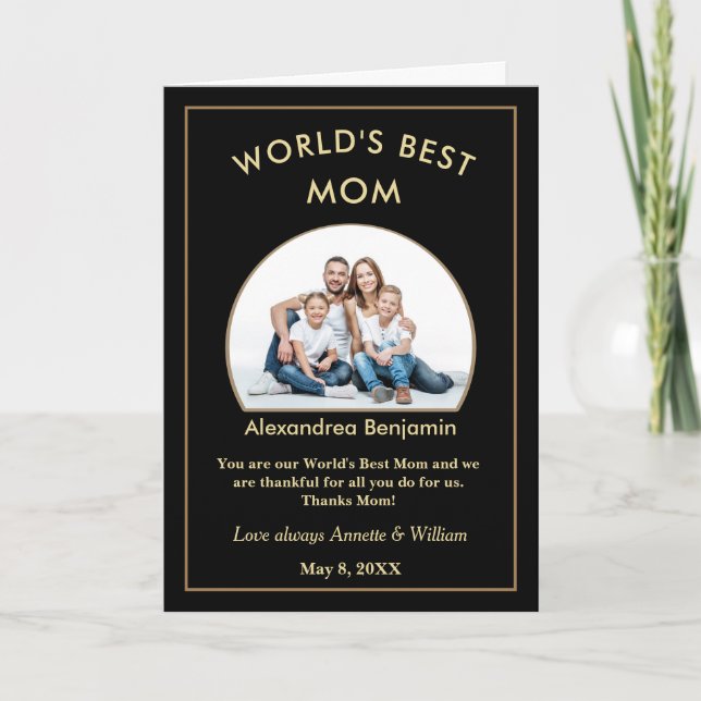 Custom Best Mom Mother Family Photo Personalize Note Card (Front)