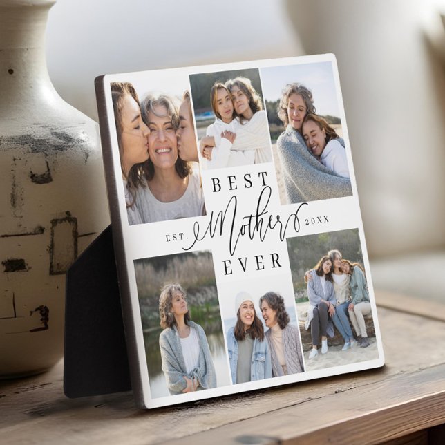 Custom Best Mother Ever Photo Collage Keepsake Plaque (Best Mother Ever Script 6 Photo Collage Keepsake Plaque)