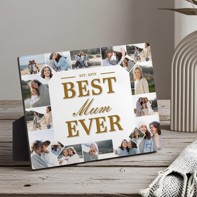 Custom Best Mum Ever Family Photo Collage Keepsake Plaque (Best Mum Ever Father's Day Photo Frame Collage)