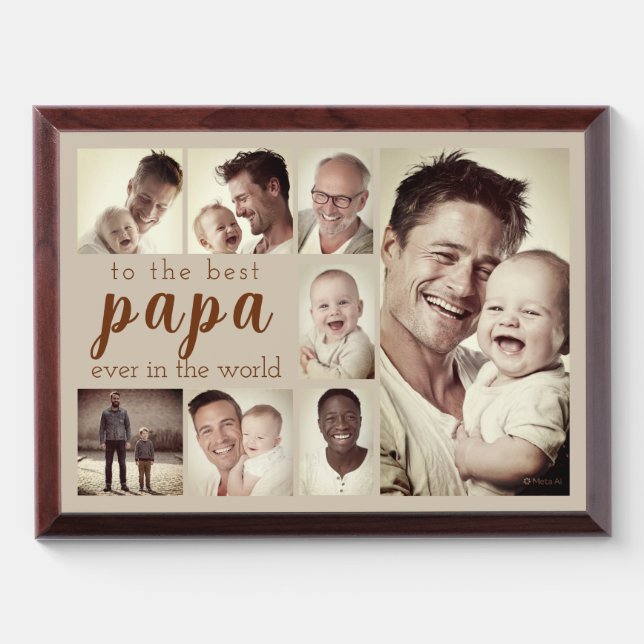 Custom Best Papa Ever Photo Collage Award Plaque (Horizontal)