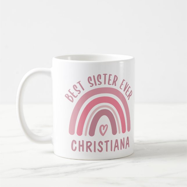 Custom Best Sister Ever Cute Rainbow Sister Gifts Coffee Mug (Left)