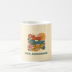 Custom Best Teacher Ever Floral Retro Name Coffee Mug