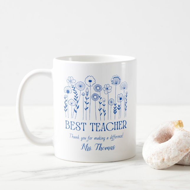 Custom 'Best Teacher' Floral Appreciation Mug (With Donut)