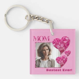 Custom Bestest Mom Ever Photo Floral Heart Pink