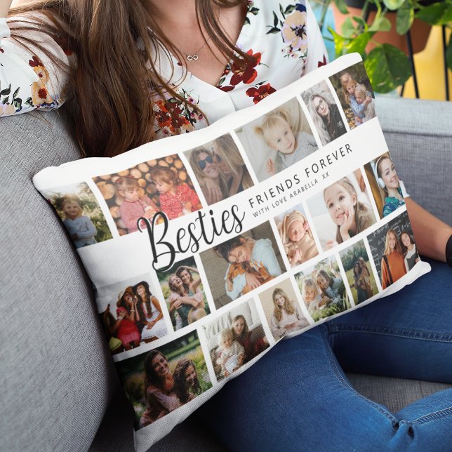 Custom Besties 18 Photo Collage Lumbar Pillow (Creator Uploaded)