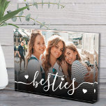 Custom Besties Best Friends Photo Block<br><div class="desc">Create a custom keepsake with this personalized acrylic photo block home decor display. The front features your favorite photo with the word "besties" written across the bottom in a flowing script font, accented by a few small heart details. A subtle black gradient sits behind the text to help it stand...</div>