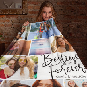 Custom Besties BFF Modern Script Photo Collage Fleece Blanket