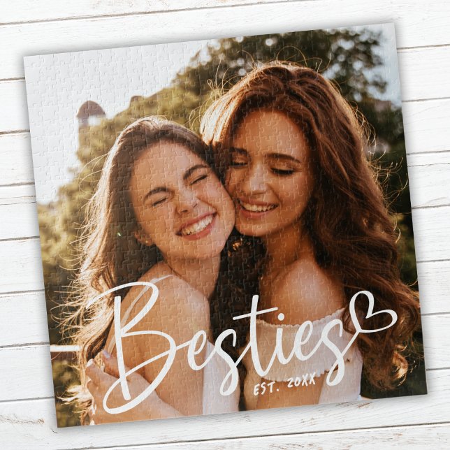 Custom Besties BFF Modern Script Photo Jigsaw Puzzle (Creator Uploaded)