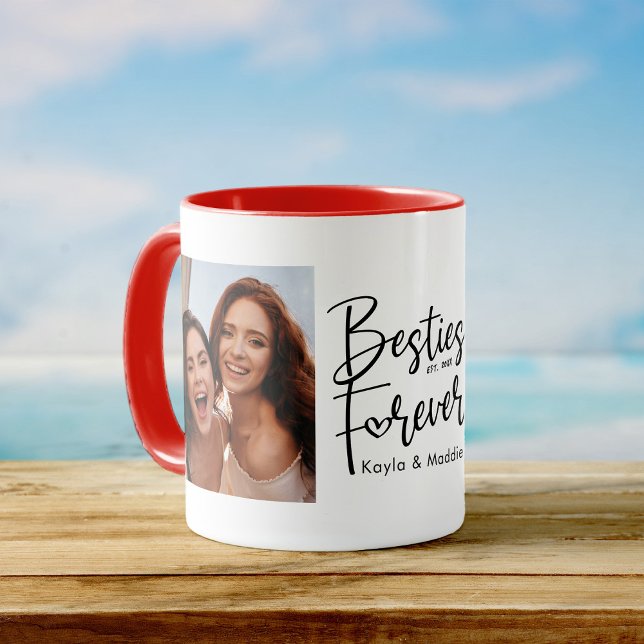 Custom Besties Forever BFF Modern Script Photo  Coffee Mug (Creator Uploaded)