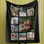 Custom Besties Photo Collage Fleece Blanket<br><div class="desc">Give your bestie a gift they’ll never forget with a personalized photo collage blanket. Featuring 9 of your favorite memories,  'BESTIES' white text,  and both your names over a classic black background,  this modern blanket is perfect for Galentine's Day,  birthdays,  Christmas,  or any special day. Order yours today.</div>