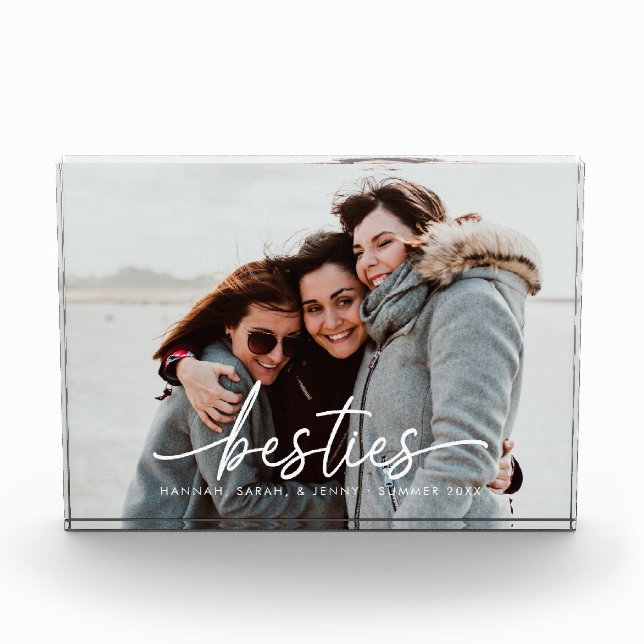 Custom Besties Script Modern Acrylic Photo Block (Front)