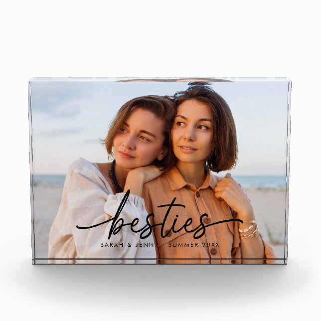 Custom Besties Script Modern Acrylic Photo Block (Front)