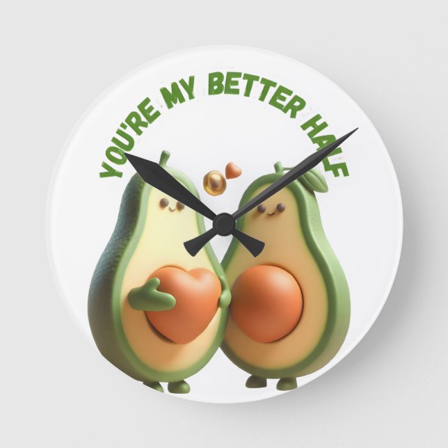Custom Better Half Avocado Propose Day Gift Round Clock (Front)