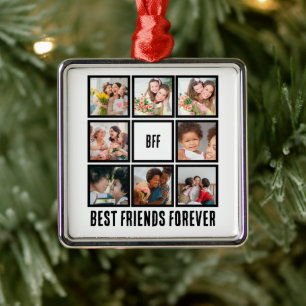 Custom BFF Best Friends Forever 8 Photo Collage Metal Ornament