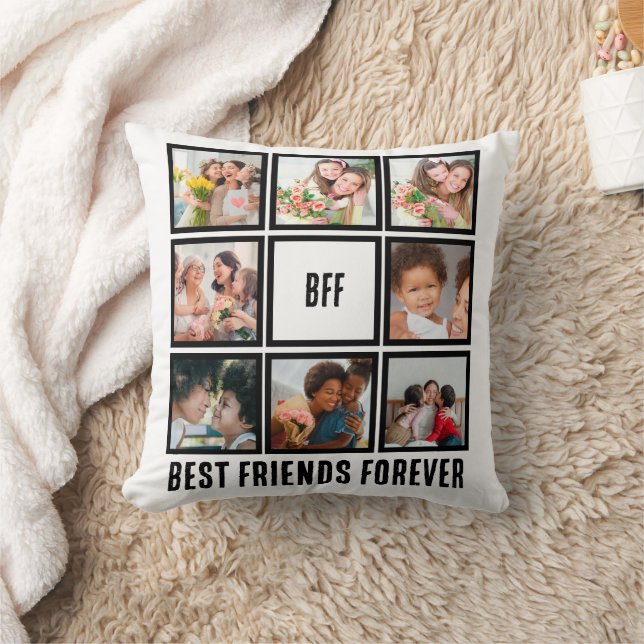 Custom BFF Best Friends Forever 8 Photo Collage Throw Pillow (Blanket)
