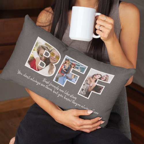 Custom BFF Besties Best Friends Photo Collage Grey Lumbar Pillow