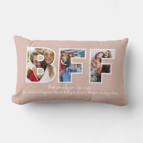 Custom BFF Besties Best Friends Photo Collage Pink Lumbar Pillow