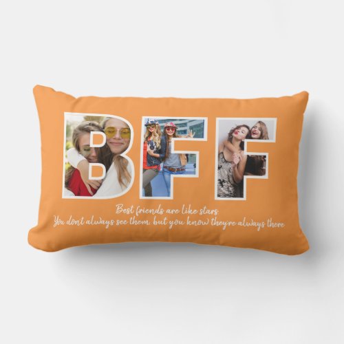Custom BFF Besties Best Friends Photo Orange Lumbar Pillow