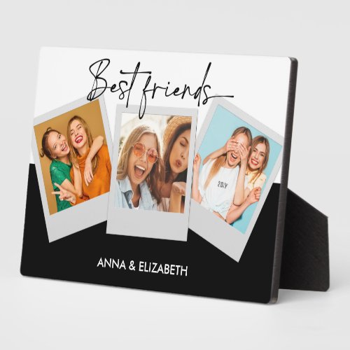 Custom BFF Gifts 3 Photo Collage Modern Script Plaque