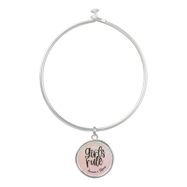 Custom BFF Name Girls Rule Friendship Bangle Bracelet (Front)