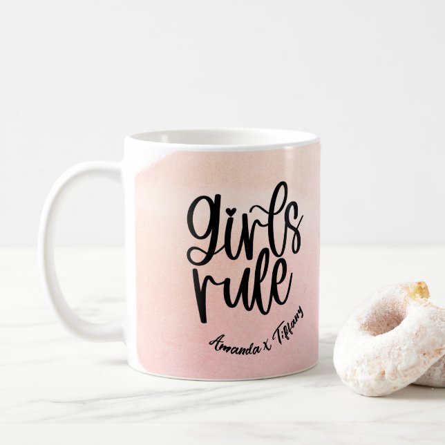 Custom BFF Name Girls Rule Friendship Coffee Mug (With Donut)